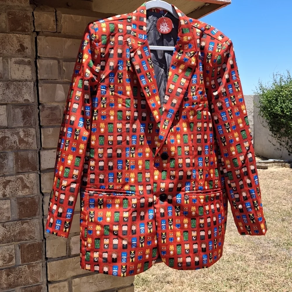 Marvel Mini Mates All Over Print Red Suit Blazer  Men Size Medium